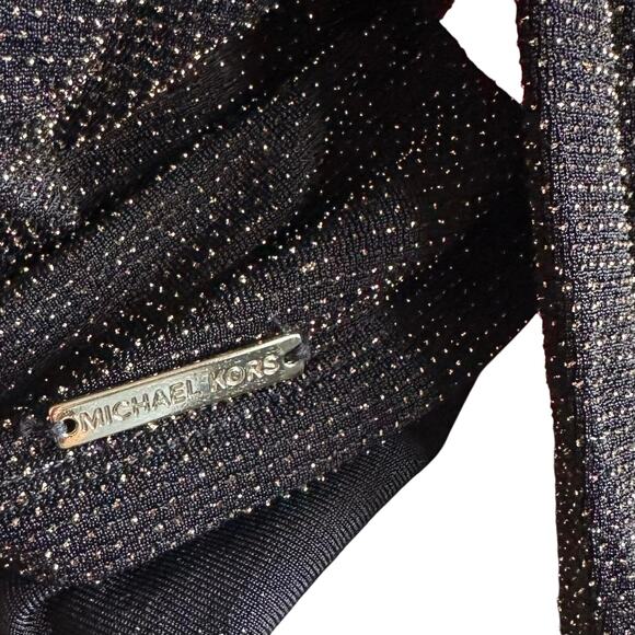 Womens Top Size Small Black Gold Details Open Shoulder Ruffle Detail Glam Party - Picture 7 of 8